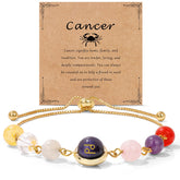 18K Gold Plated Zodiac Stone Bracelet – Cancer with kraft constellation card and six healing crystal beads, spiritual gift