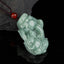 Jade PiXiu Necklace – Light green jade Pixiu carving with red agate bead, braided cord, black stone, wealth jewelry