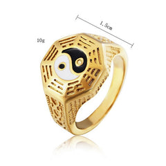 Yin Yang Copper Luck Ring - Gold signet ring with yin-yang bagua 10g, men's copper ring