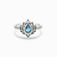 Lotus Zircon Ring – sterling silver lotus with aqua blue pear stone, zircon