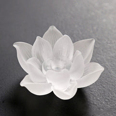 Lotus Liuli Incense Burner – frosted bloom detail on dark stone, Elegant
