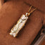 Jade Dragon Phoenix Copper Pendant – Gold dragon coiled around white jade pillar on cable chain, luxurious