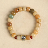 Natural Bodhi Seed Om Mani Padme Hum Wisdom Bracelet - Full circle overhead, Om metal bead