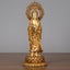 Kwan Yin Lotus Aura Statue – front view golden brass figure on wood, Buddhist home decor