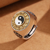 Yin Yang Chinese Zodiac Ring - silver gold ring with yin-yang and zodiac on kraft paper, zodiac ring