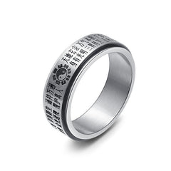 Bagua Yin Yang Titanium Steel Rotatable Ring - white background product shot showing engraved yin-yang and Bagua trigrams ...
