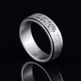 Bagua Yin Yang Titanium Steel Rotatable Ring - silver spinner ring with Taoist scripture engraving and yin-yang symbol on ...
