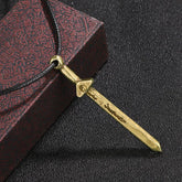 Vintage Yin Yang Copper Sword Necklace - antique copper sword pendant with yin-yang on crossguard, hanging from black cord...