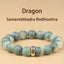 Chinese Zodiac Wisdom Bracelet – Green-white carved beads with Sanskrit charm, Dragon zodiac jewelry