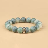 Chinese Zodiac Wisdom Bracelet – Green carved jade beads with gold-inlay metal accent, spiritual jewelry