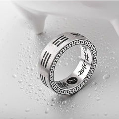 Bagua Ring - Stainless steel band with trigram engravings and yin-yang inner, spiritual ring