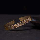 Om Mani Padme Hum Copper Cuff Bangle – Embossed Tibetan mantra on dark stone, Buddhist meditation jewelry