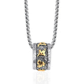 Om Mani Padme Hum Necklace – front view with three gold mantra characters, titanium steel