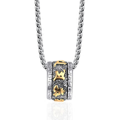 Om Mani Padme Hum Necklace – front view with three gold mantra characters, titanium steel