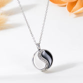 Yin Yang Necklace - Silver pendant with black enamel yin-yang and crystal accents, balance jewelry