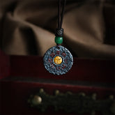 Sterling Silver 24K Gold Bagua Yin Yang Mountain Ghosts Pendant - Oxidized metal Bagua pendant with gold yin-yang center, ...