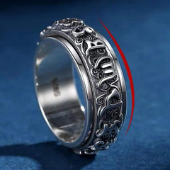 Swastika Copper Rotatable Ring – Silver spinner band with relief patterns and S925 stamp, men's ring