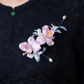 Pink Iris Silk Brooch Hairpin – Brooch, front view