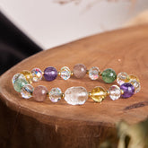 PiXiu White Crystal Citrine Bracelet – multi-color crystals white PiXiu wood slice luck jewelry