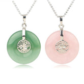 Tree of Life Crystal Necklace – aventurine and rose quartz pendants on white, frontal comparison view