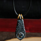 999 Sterling Silver Big Dipper Yin Yang Necklace - Oxidized pendant with Taoist inscription on black cord, artisan jewelry