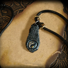 999 Sterling Silver Big Dipper Yin Yang Necklace - Hand-forged Yin Yang talisman with gold bail on antique parchment, mystical jewelry
