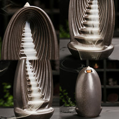 Mountain Water Buddha Hand Incense Burner – Charcoal arch with ribbed shell, four-angle smoke cascade