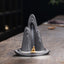 Little Monk Purple Clay Backflow Incense Burner - Gray mountain with gold monk and smoke waterfall, backflow incense