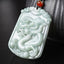 Natural Jade Zodiac Amulet Pendant – Carved dragon relief on pale celadon jade with carnelian bead, Powerful