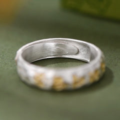 Hammered Om Mani Padme Hum Ring - low angle showing adjustable open band, copper silver ring