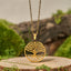 Tree of Life Titanium Steel Necklace – gold-tone pendant on wood slice with moss, nature spiritual jewelry