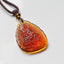 Liuli Crystal Chinese Zodiac Natal Buddha Protection Leaf Necklace – amber liuli leaf pendant Buddha riding lion, front