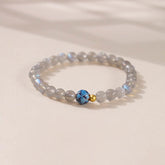 Natural Moonstone Lotus Bracelet – moonstone beads with blue lotus cloisonne, healing