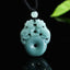 Double Pixiu Jade Peace Buckle String Necklace – light blue jade pendant front view black background, jade wealth necklace
