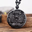 Black Obsidian Dragon Necklace - carved dragon head pendant on weathered wood, knotted bead cord, Protection