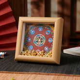 Tibetan Thangka Om Mani Padme Hum Golden Ingot Photo Frame – light wood shadow box with mandala