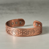 Tree of Life Copper Cuff Bracelet – rose gold copper open cuff with tree engraving and magnets, self care jewelry