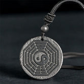 Shungite Stone Yin Yang Bagua Necklace - front view showing eight trigrams, bagua pendant