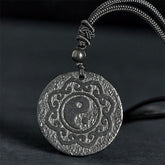 Shungite Yin Yang Pendant – front hero shot, dark matte stone protection necklace