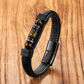 Black Onyx Om Mani Padme Hum Dragon Bracelet – gold mantra on cylindrical bead with braided leather, Wisdom