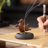 Year of the Horse Incense Burner – Brown horse figure with rising smoke on a textured journal, zen decor