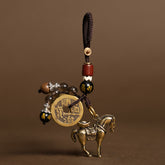 Horse Emperor Coins Key Chain - Brass horse with ingot and Shunzhi coin charm, feng shui keychain
