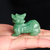 Choose Wisely Green Aventurine Pixiu – palm size comparison, hand carved miniature statue