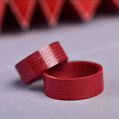 Cinnabar Heart Sutra Om Mani Padme Hum Blessing Ring – two red cinnabar rings stacked on gray surface, Heart Sutra ring