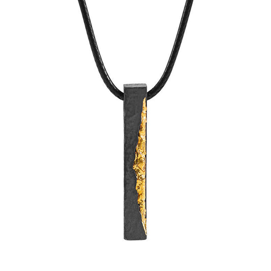Om Mani Padme Hum Necklace – blackened silver pendant with gold mantra inlay, Sanskrit characters, spiritual necklace