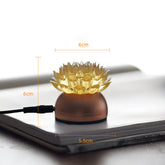 Lotus Liuli Lamp – amber bloom on copper dome base with USB cable, liuli decoration