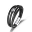Braided Leather Bracelet – Black leather strands with silver evil eye charm on white, men's bracelet