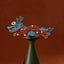 Blue Dragon Red Turquoise Luck Brooch – Blue enamel mane, red coral body, pearls on gold pin, Prosperous