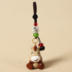 Chinese Zodiac Keychain – Horse with peace blessing bead and green stone, zodiac charm