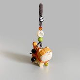 Orange Tabby Cat Keychain – Hanging charm with jade beads and Om Mani Padme Hum peace tag, Buddhist keychain